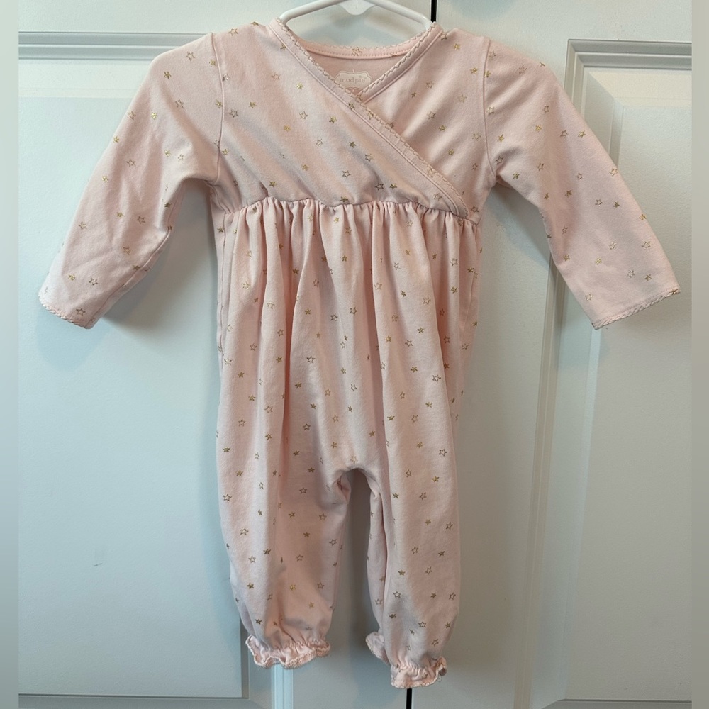 Mud Pie Pink and Gold Star Long Sleeve Onesie (Size 3-6 Months)